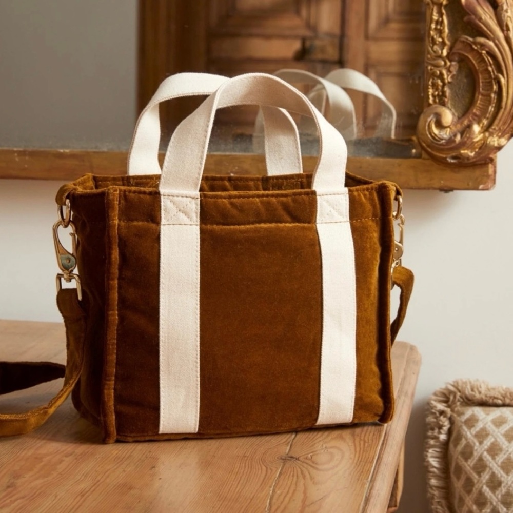 NWT Sezane mini tote bag in saffron velvet.